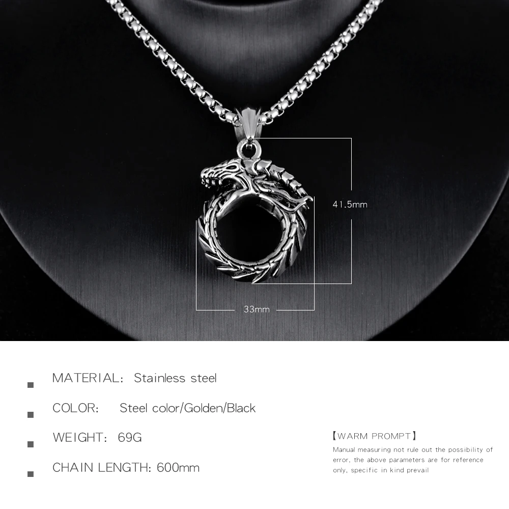 JHSL Classic Male Men Statement Dragon Ouroboros Necklaces &amp Pendants Top Quality Stainless Steel Fashion Jewelry GX1383 | Украшения и