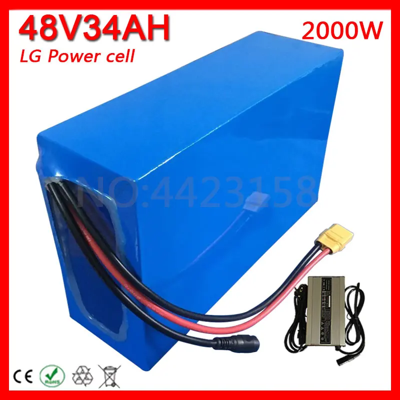 Литиевая батарея 48 В 35 Ач для электрического велосипеда 34 литий-ионная LG с
