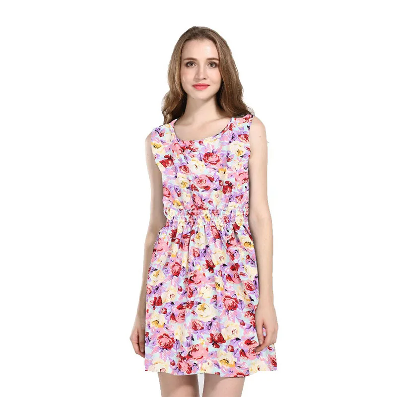 2016 Европа и Америка Весна Повседневное Для женщин платье без рукавов с круглым