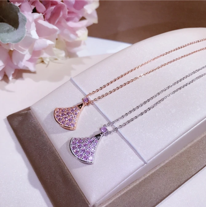 Hot 100% Original 925 Sterling Silver Romantic Fashion Women Necklace Jewelry AAAAA Zircon Fan Shape Pendant | Украшения и