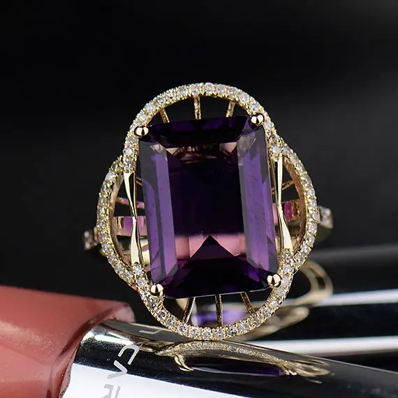 LOVERJEWELRY лидер продаж Винтажное кольцо с изумрудной огранкой 10x14 мм из желтого