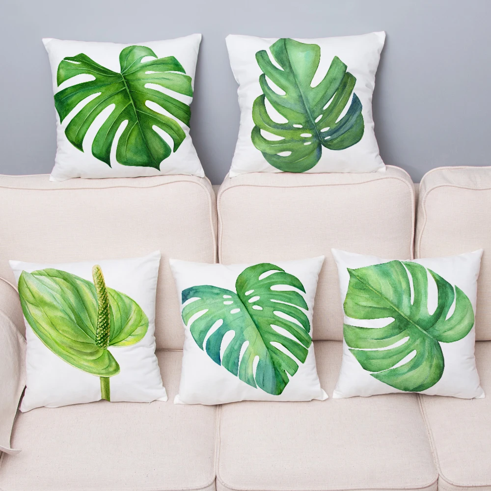 

Super Soft Short Plush Cushion Cover Tropical Green Plant Pillow Covers 45*45cm Throw Pillows Cases Sofa Home Decor Pillowcase
