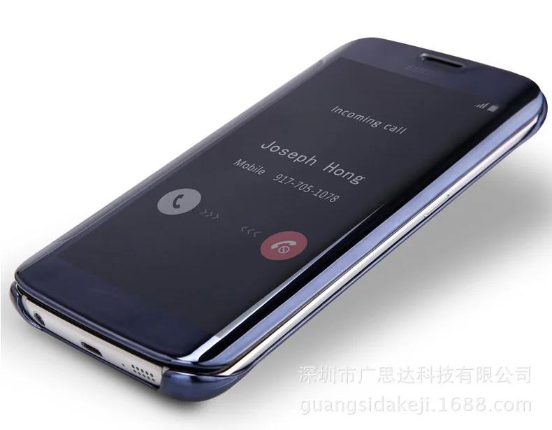 Зеркальный умный кожаный чехол книжка с окошком для Samsung Galaxy S6 Edge Plus 50x Бесплатная