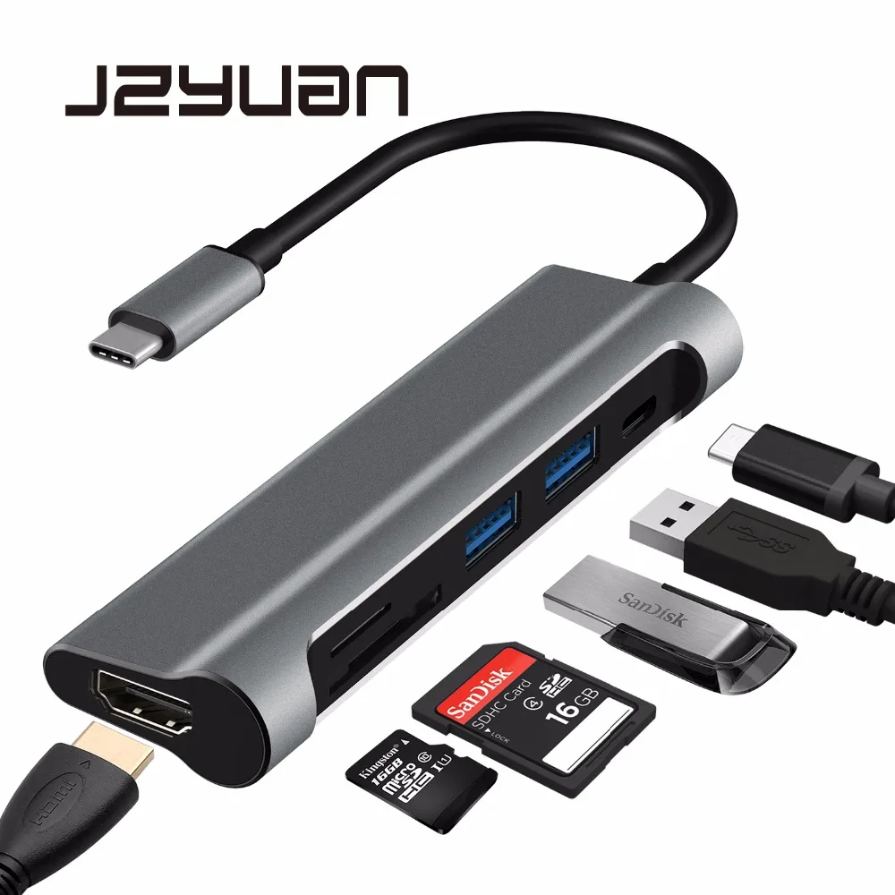 JZYuan USB-C USB Type C 3 1 концентратор адаптер с Type-C PD Зарядка 4K HDMI SD/TF кардридер 0 сплиттер