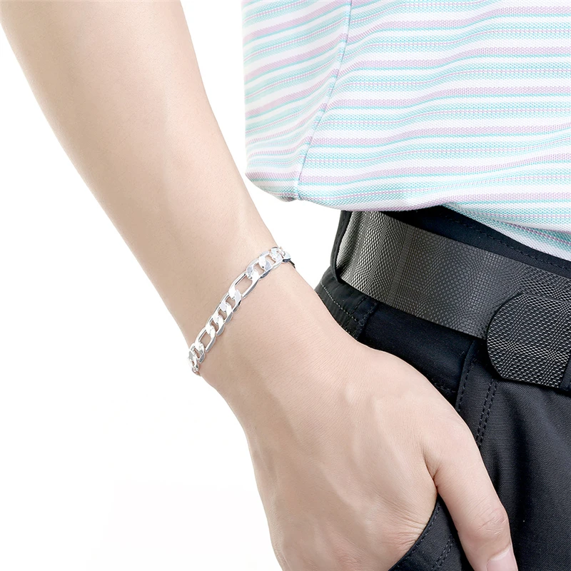 Дропшиппинг серебряный цвет мужской модный браслет 8 дюймов Фигаро цепочка