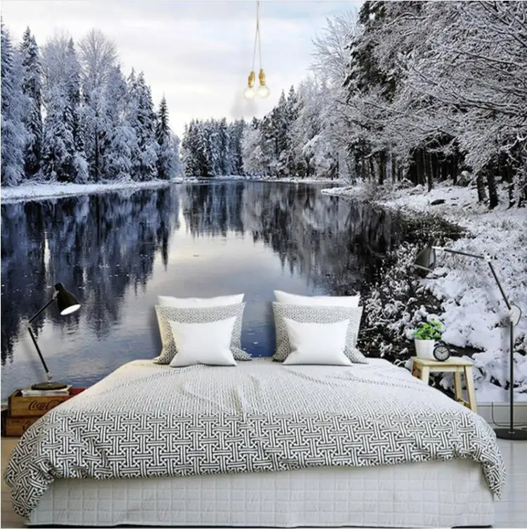 

3D Photo Wallpaper Snow Landscape Lake Nature Scenery Mural Wallpaper Living Room TV Background Wall Covering Home Wall Decor