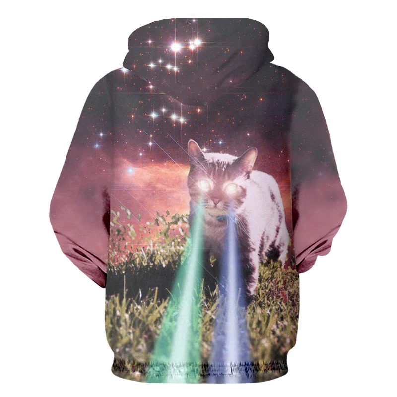 Худи мужское оверсайз с 3D-принтом галактики и котом | Мужская одежда