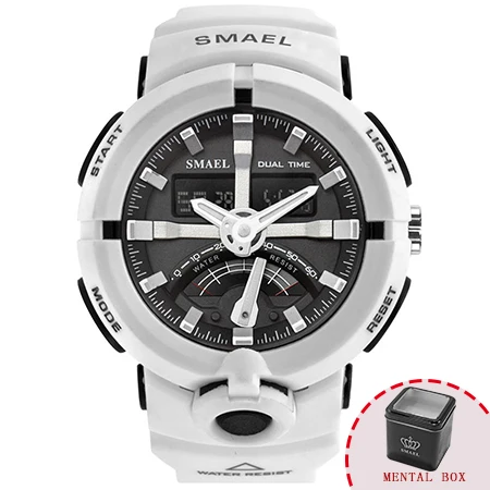 White Box Военные часы, водонепроницаемые, SMAEL, ударные, цифровые, relogio masculino, кварцевые наручные часы, мужские спортивные часы, 1637 светодиодный, красные армейские часы - Цвет: White Box
