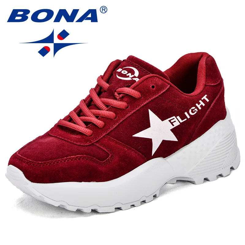 Purplish red BONA/Новинка; женская прогулочная обувь в классическом стиле; женская спортивная обувь на шнуровке; кроссовки для бега; удобная быстрая - Цвет: Purplish red