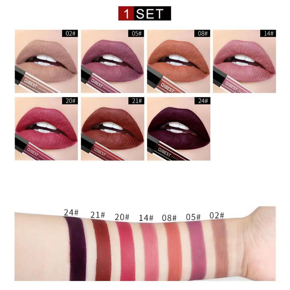 HobbyLane 7 Pcs/set Matte Lip Gloss Set Nonstick Cup Long Lasting Liquid |