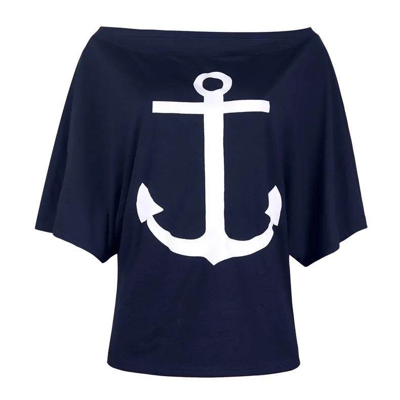navy blue CNCOMNET, летняя, сексуальная, с открытыми плечами, круглый вырез, летучая мышь, половина рукава, женская футболка, принт, крутая, футболка, женская мода, без бретелек, топ, 5XL - Цвет: navy blue