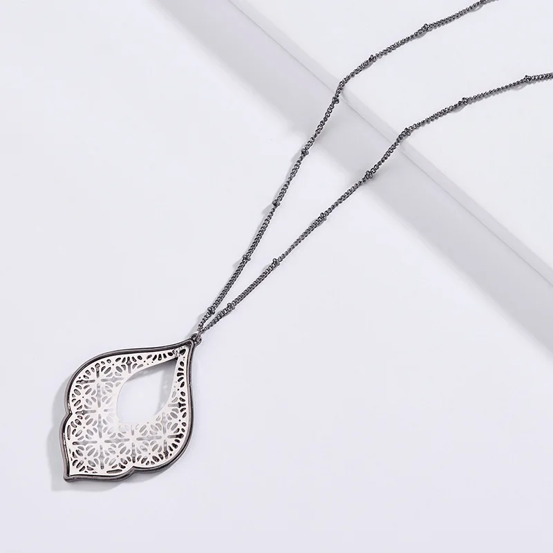 Fashion Saturn Chain Cutout Morocco Teardrop Filigree Pendant Necklaces