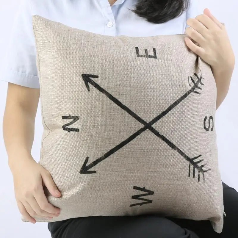 Компас Хлопок Лен Площадь Винтаж Бросьте Наволочку Диван Оболочки Хороший