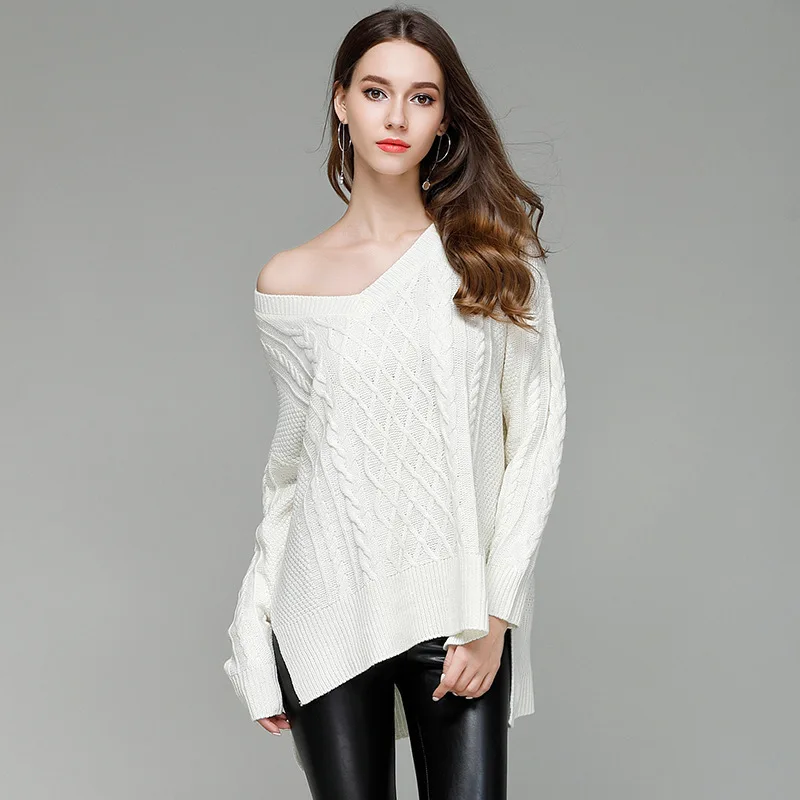 

2019 Real Jumper Sweater Women Poncho Suit-dress Pullover Ma'am Sweater Sexy V Lead Knitting Rendering Unlined Upper Garment