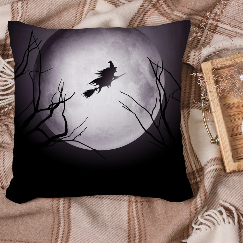 Чехол для диванной подушки в стиле Хэллоуин с изображением черной