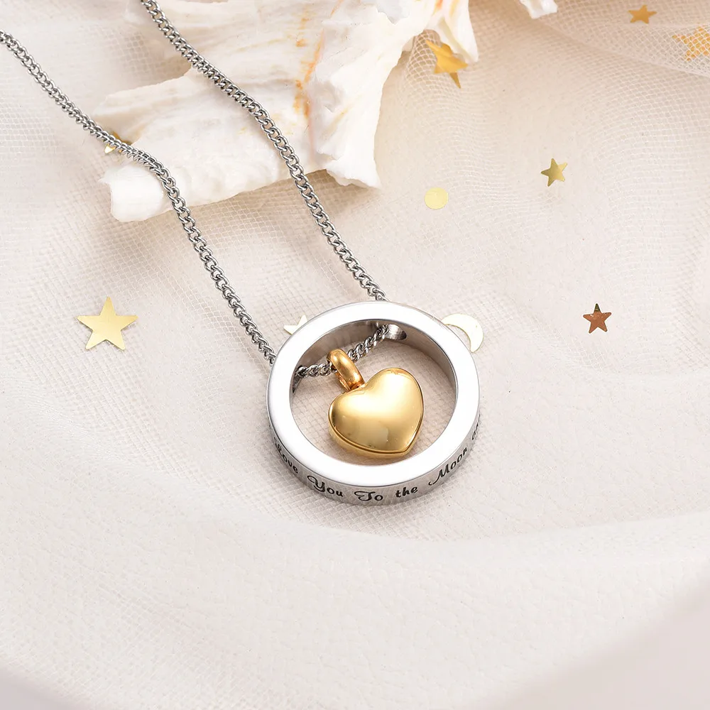 KLH0001 Золотое сердце с гравировкой Love You to the Moon Sun Back Urn ожерелье для праха Женское