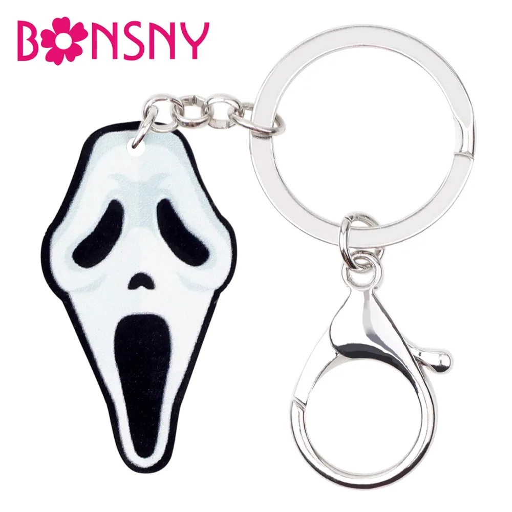 Bonsny акрил Хэллоуин Howling Ghost Key цепочки брелок кольца элегантные Панк ювелирные