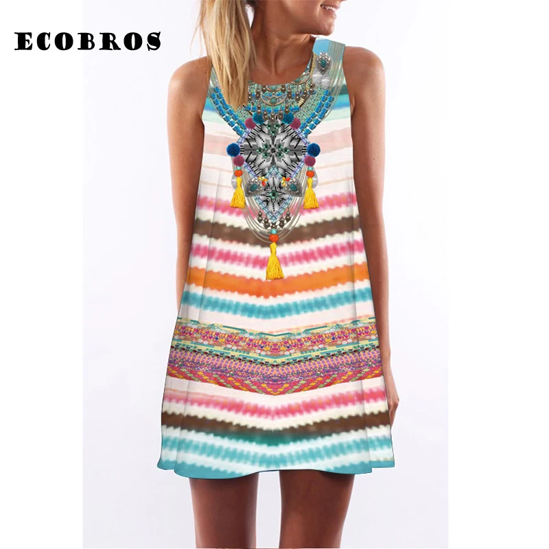 Женское платье без рукавов ECOBROS винтажное свободное повседневное короткое с