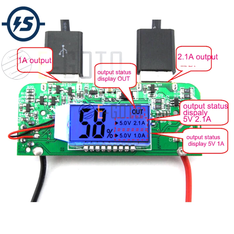 Мобильный Внешний аккумулятор зарядное устройство PCB плата двойной USB 5 В 2.1A 1A