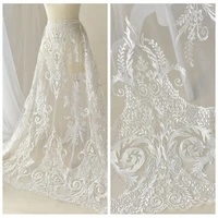 130cm1yard flower embroidery tulle lace fabric for wedding dress raw white african lace embroidered branches applique 2019