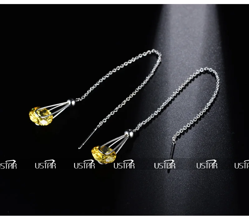 USTAR, длинные женские серьги в форме капли, 2.0ct AAA, круглая огранка, кубический цирконий, свадебные ювелирные изделия, серьги-гвоздики для женщин, brincos, подарок