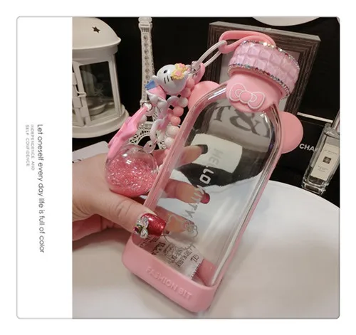 350 мл мультяшная кристальная бутылка для воды hello kitty с бриллиантами, детская Квадратная бутылка для воды против борьбы, стеклянная плоская чашка для воды Jingle Cat