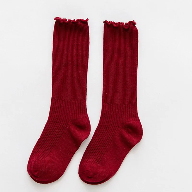Милые хлопковые однотонные теплые высокие носки до колена для маленьких девочек