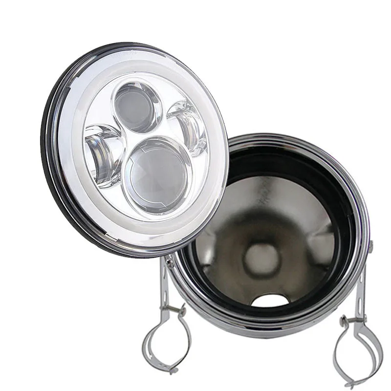 Chrome set 40W 2 7 дюймов фары мотоцикла высокий/Низкий Луч H4 светодиодные фары для автомобиля 7 дюймов фары корпус фары ведро отделка кольцо - Цвет: Chrome set 40W 2