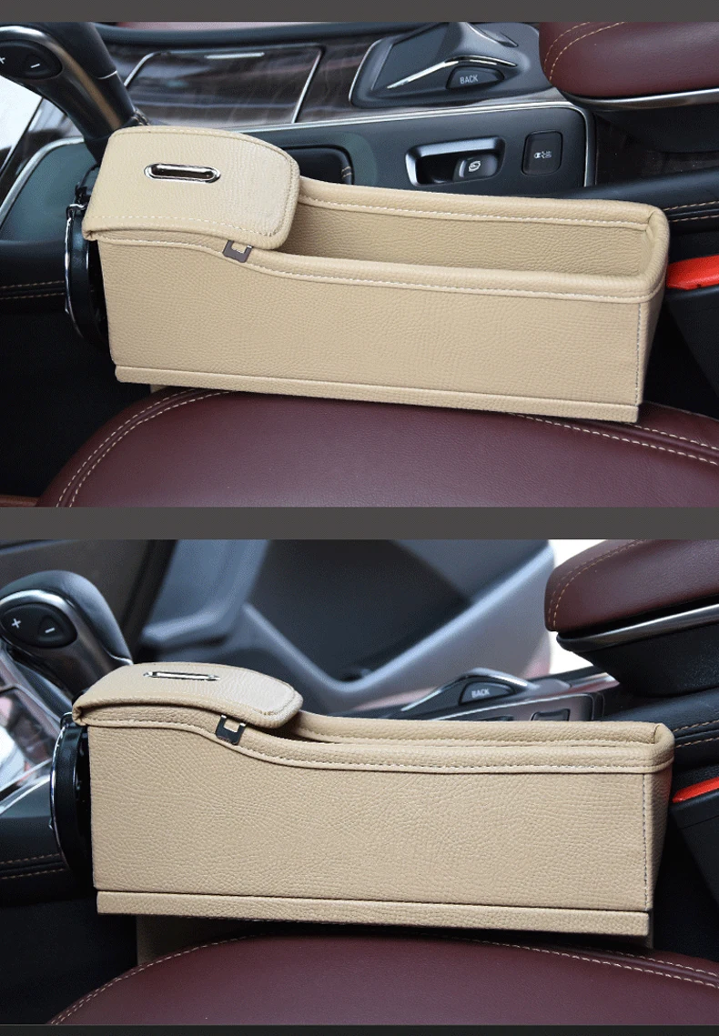 beige-A pair Щелевая коробка для хранения автомобильного сиденья, держатель для стакана, держатель для напитков, органайзер, автоматический зазор, карман для хранения, подставка для телефона, держатель для карт, чехол для монет, аксессуары - Название цвета: beige-A pair