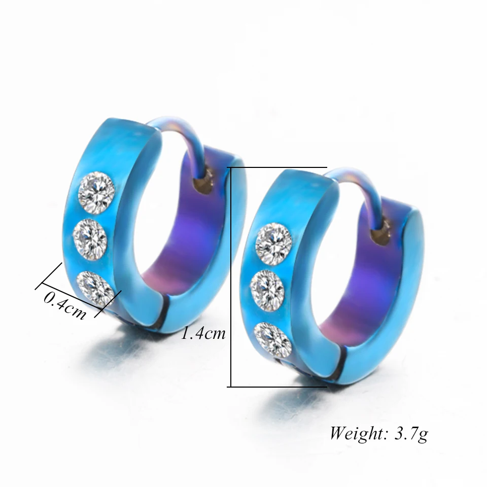 Fashion new zircon hoop earrings for women men Punk 3color stainless steel small ear hoops Charm round circle mini jewelry | Украшения и