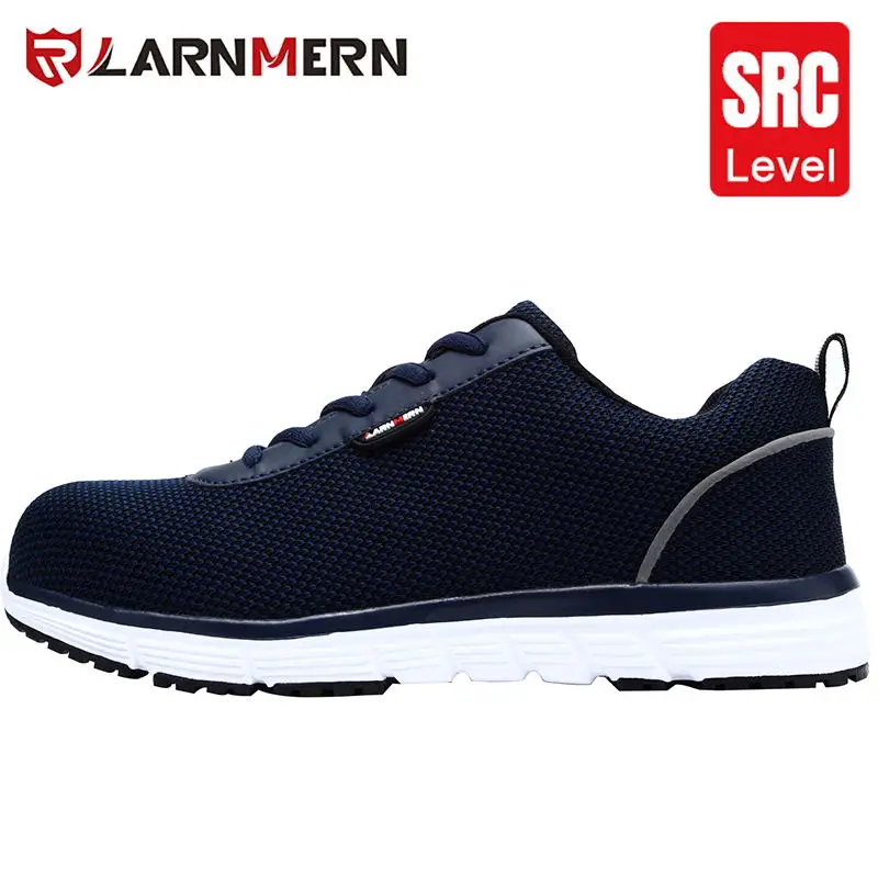 Blue LARNMERN/Мужская Рабочая обувь со стальным носком; легкие дышащие Нескользящие Светоотражающие повседневные кроссовки - Цвет: Blue