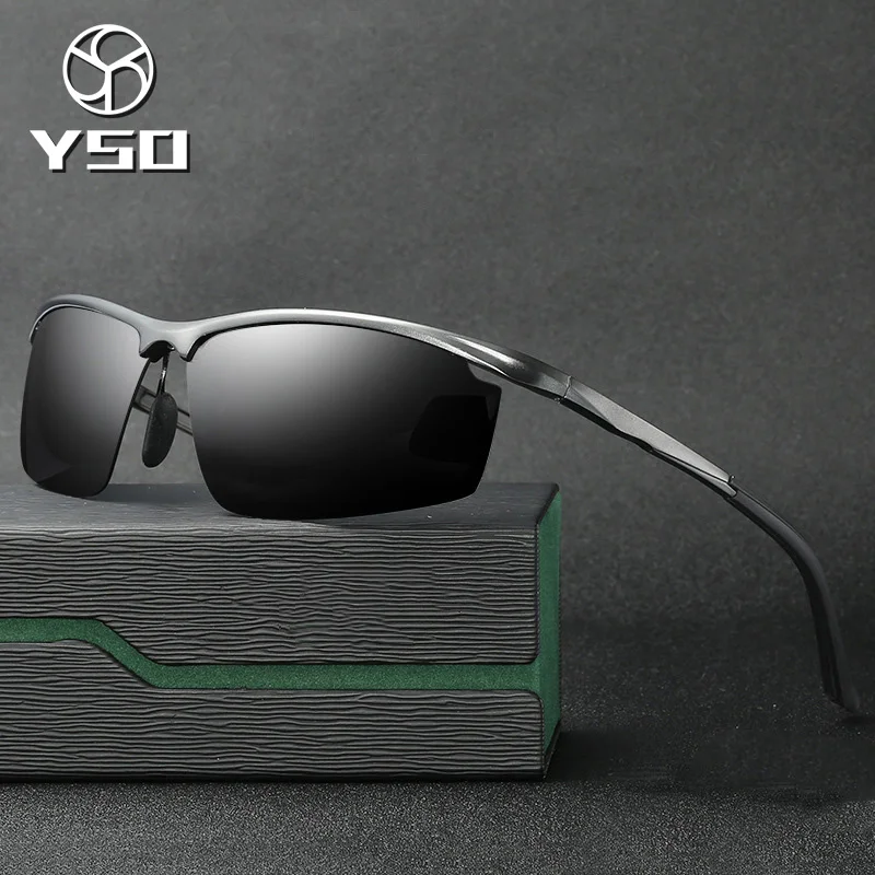 

YSO Sunglasses Men Polarized UV400 Aluminium Magnesium Frame TAC Sun Glasses Driving Glasses Semi Rimless Accessory For Men 7106