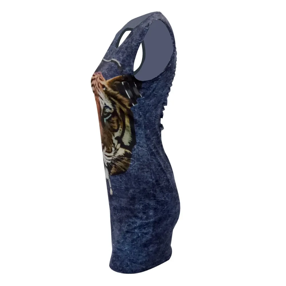 2017 Для женщин пикантные черные сапоги синий животных печати Бандажное платье