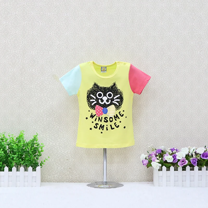 Детская блузка Футболка для мальчиков с рисунком цветной мозаики кота | Мать и