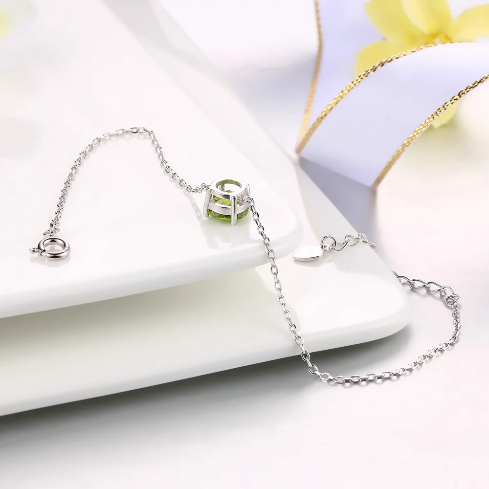 MoBuy MBHI039 Flat Natural Gemstone Peridot Bracelets &amp Bangles 925 Sterling-Silver-Jewelry White Gold Plated Chain For Women | Украшения