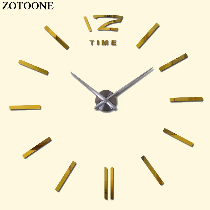 ZOTOONE DIY большие металлические самоклеящиеся зеркальные настенные часы