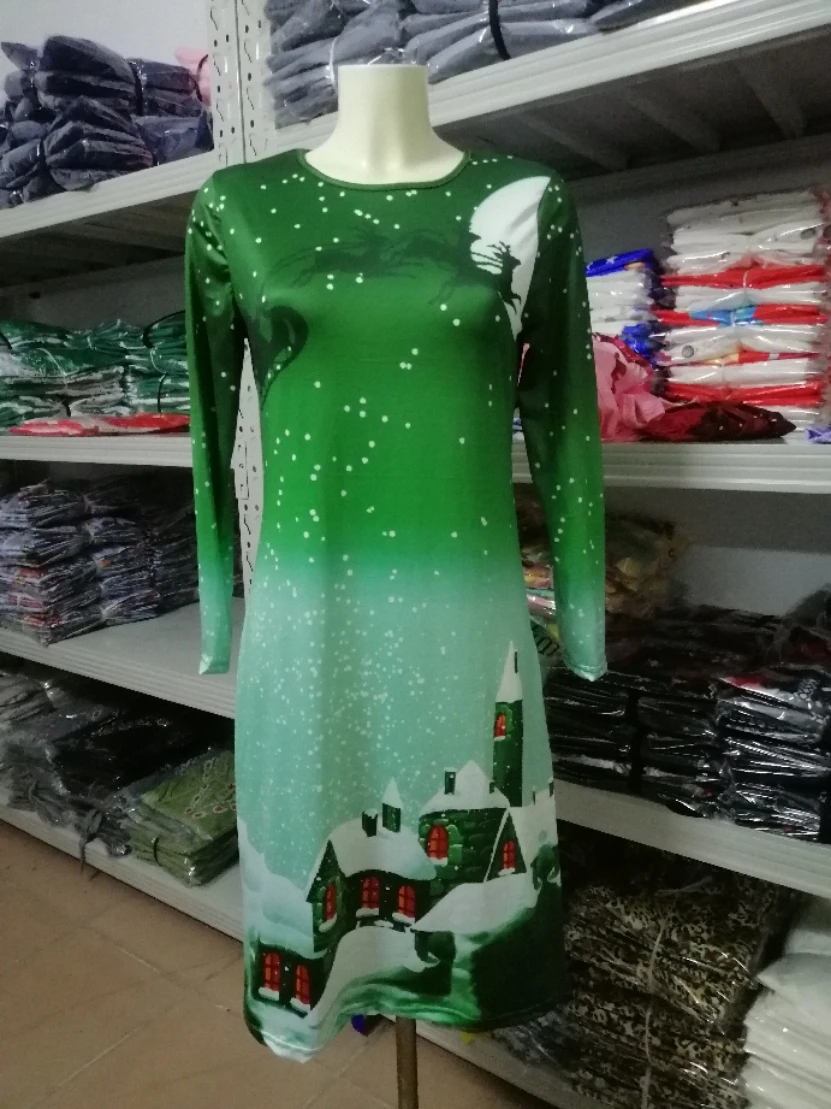 Рождественское платье с принтом Vestidos, женские зимние вечерние платья с длинным рукавом, короткое прямое мини-платье, новогоднее платье SJ1047F