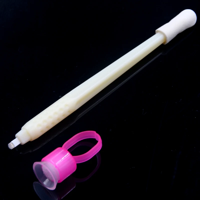 

yellow Handle Disposable Microblading Hand Tool with 18U blade .Pigment Brush and Sponge Cups