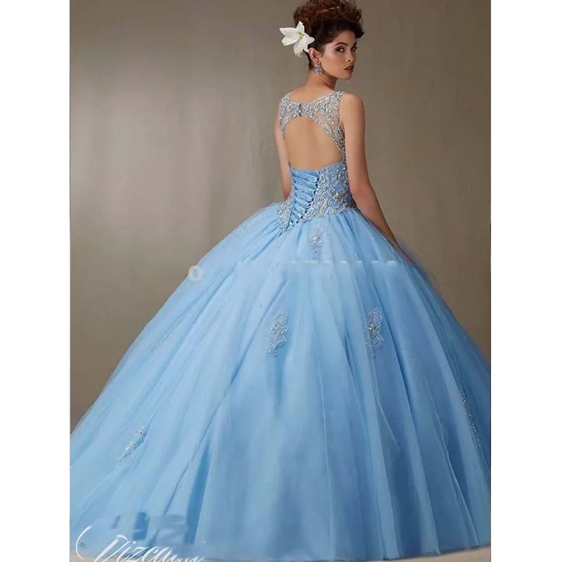 Бальное платье Vestidos de 15 Anos бальные платья Quinceanera синие милые с корсетом из бисера