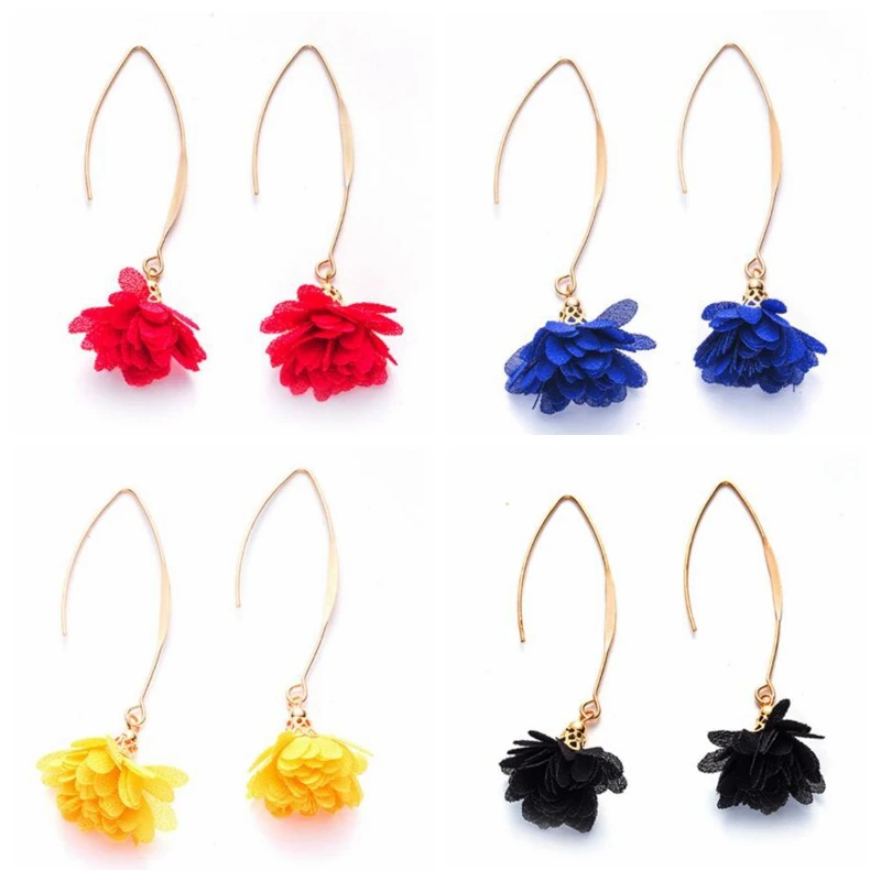 Женские серьги подвески с бахромой модная цветочная ткань длинные золотого
