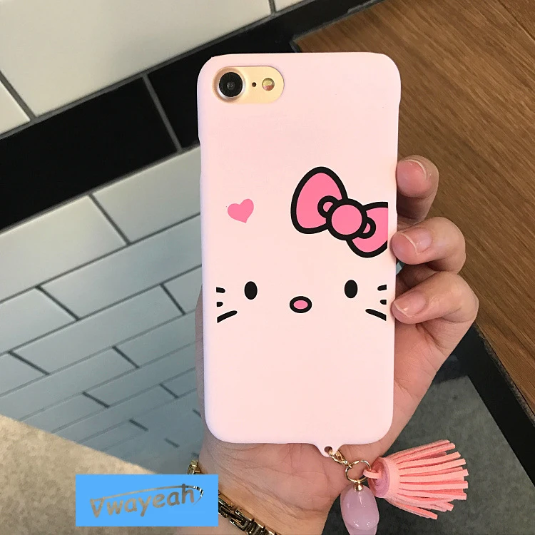 Ins hot With Star Tassel Pendant For iPhone x 10 6 7 8 Plus Lovely Kawaii Japanese Style Cartoon Beard Cat Kitty Candy Pink Case | Мобильные