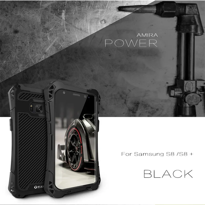 For Samsung S8 case &amp plus Case Cove Shockproof Carbon Fiber Aluminum Metal Armor Galaxy Silicon + |