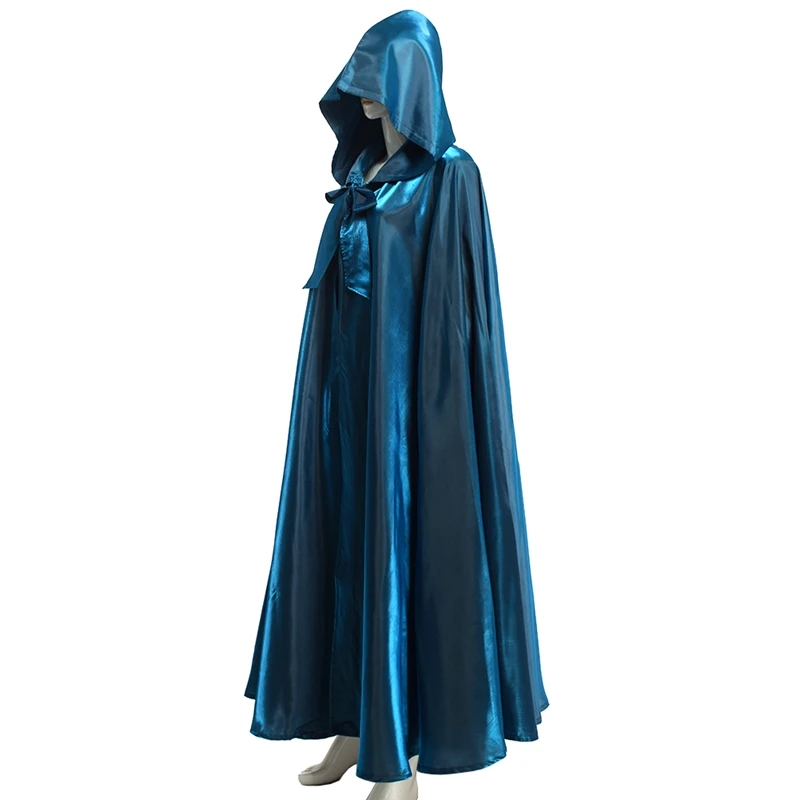 Hood Cloak Cosplay Satin Red Medieval Cape Halloween Party Cosplay Women Man Adult Long Heroic Witchcraft Wicca Robe