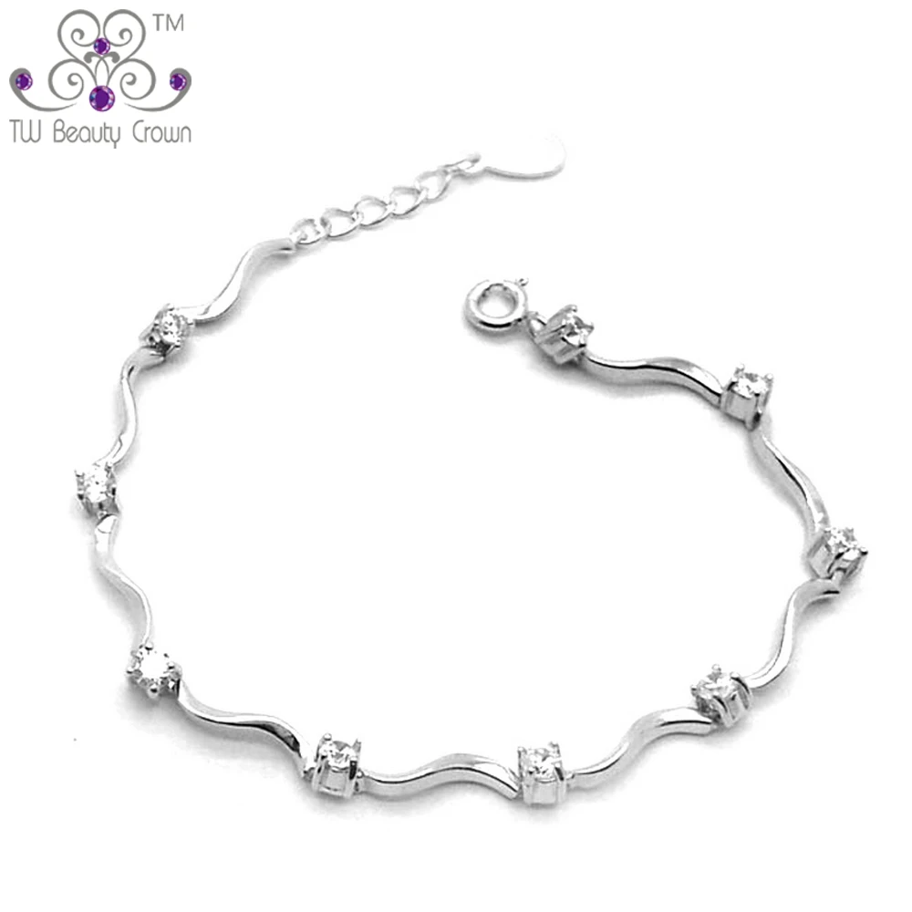 Настоящее Твердое Серебро 925 пробы модный романтичный женский браслет-цепочка с