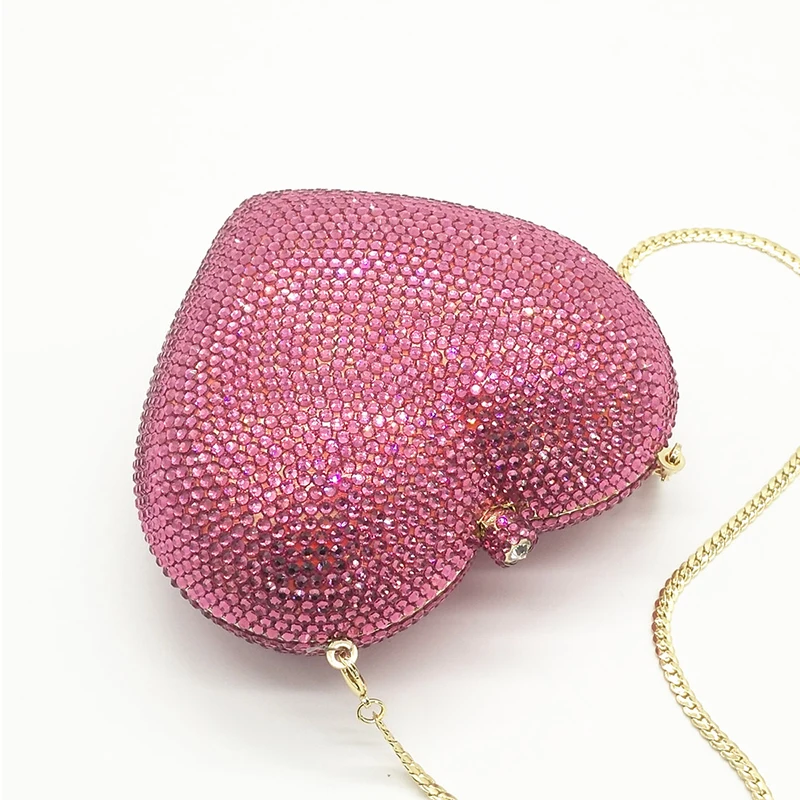 

Pink Heart-Shape Full Diamond Evening Clutches European and American Style New XIYUAN Evening Bag Ladies Clutch Handbag