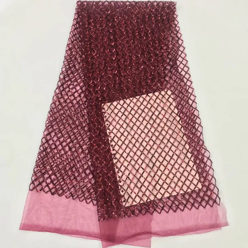 

2018 high quality sequence French Nigerian sequins net African tulle mesh sequence lace fabric for dress 5yards/lot JF102