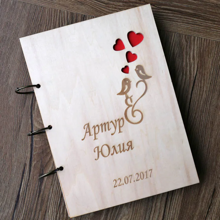Книга для гостей в форме сердца, книга для гостей на свадьбу с гравировкой в деревенском стиле
