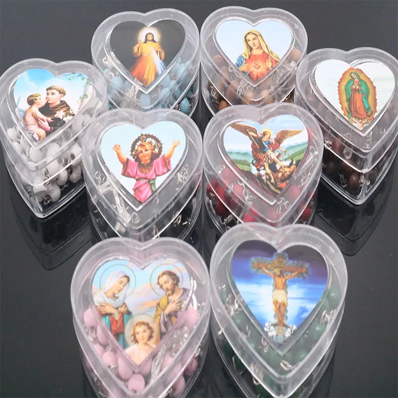 Classic 6mm scented wooden beads, rosary necklace in a heart-shaped box. Random photo