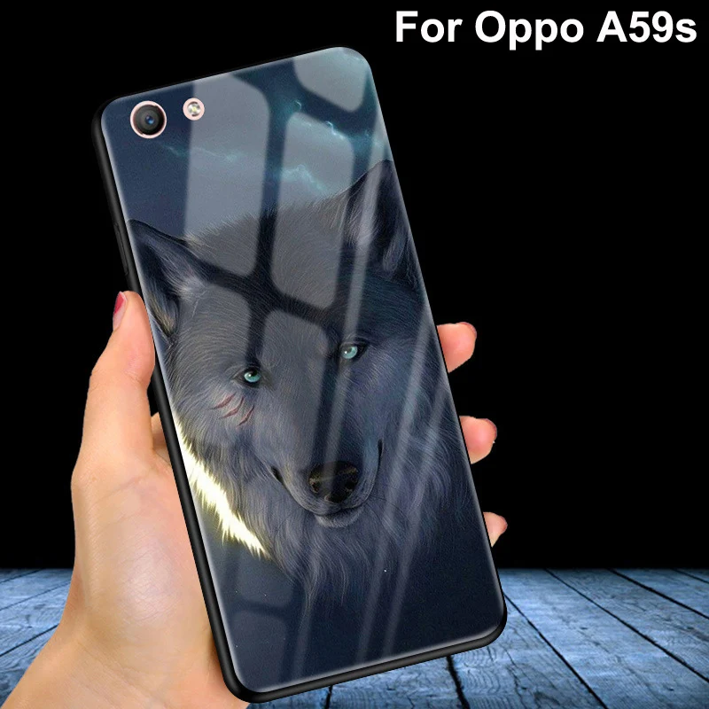 Чехол для Oppo A59s стеклянный модный жесткий чехол накладка с мультяшным рисунком A