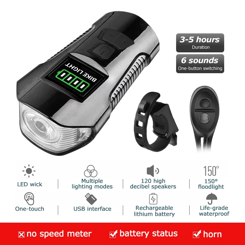 Upgrade Edition BLK Водонепроницаемая велосипедная фара зарядка через usb велосипед передний свет фонарик руль управления для мотоциклов велосипедный фонарик для головы w/рог скорость метр ЖК дисплей экран - Цвет: Upgrade Edition BLK